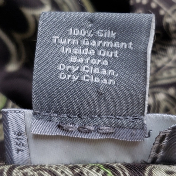 Ann Taylor Women's Paisley Silk Blouse Brown Green Button Front Ruffle Size 16 - Picture 8 of 12